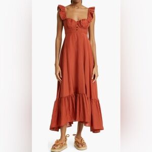 FARM RIO Ruffle Strap Burnt Orange / Brown Maxi Dress L